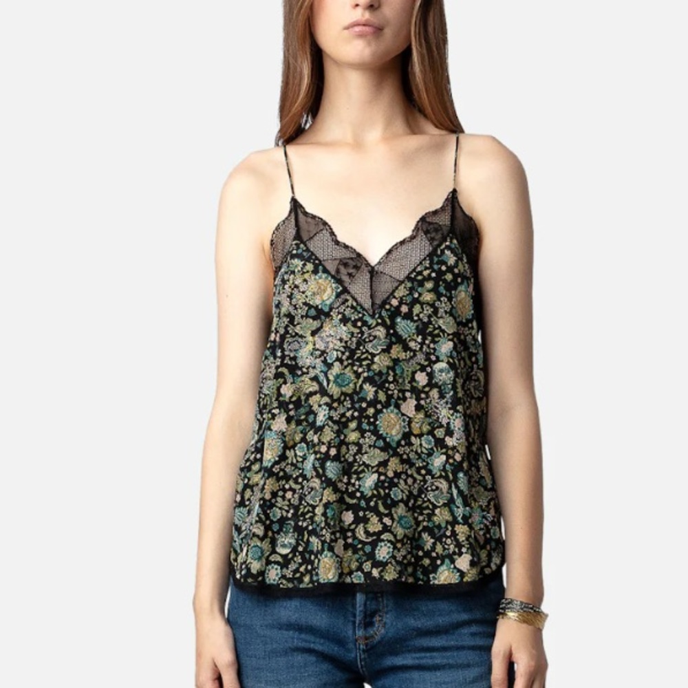 Zadig & Voltaire Christy Diamanté Silk Camisole Floral Top Tank Size S